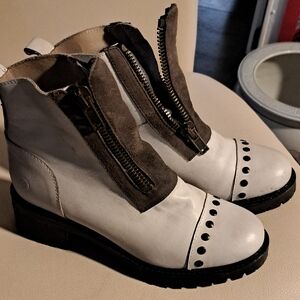 Stylish White and Black Women's Combat Boots